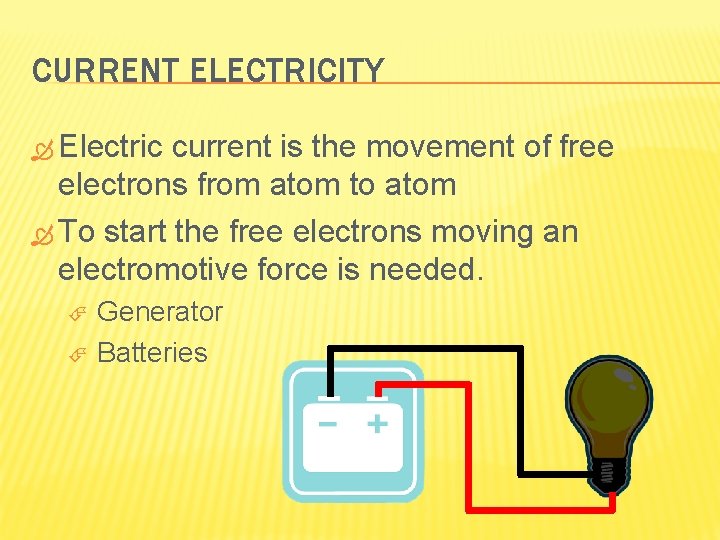 CURRENT ELECTRICITY Electric current is the movement of free electrons from atom to atom