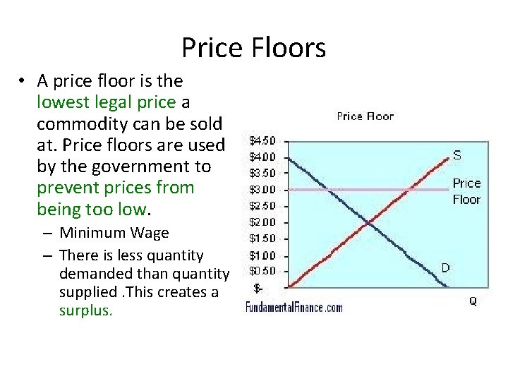 Price Floors • A price floor is the lowest legal price a commodity can