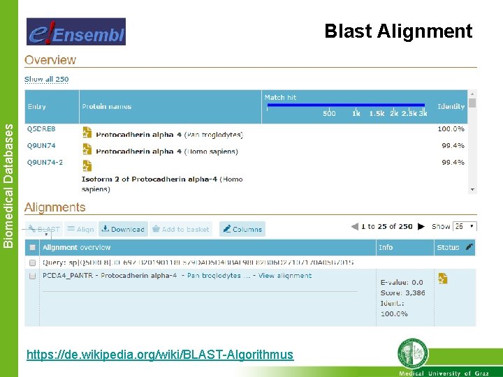 Biomedical Databases Blast Alignment https: //de. wikipedia. org/wiki/BLAST-Algorithmus 