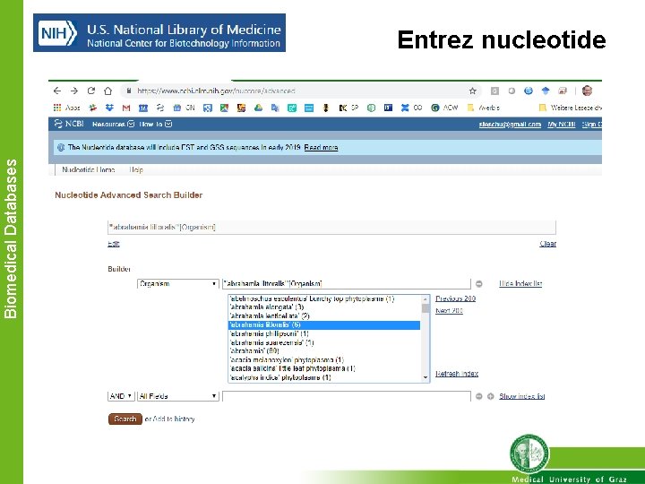 Biomedical Databases Entrez nucleotide 
