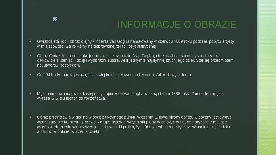 z INFORMACJE O OBRAZIE § Gwiaździsta noc - obraz olejny Vincenta van Gogha namalowany