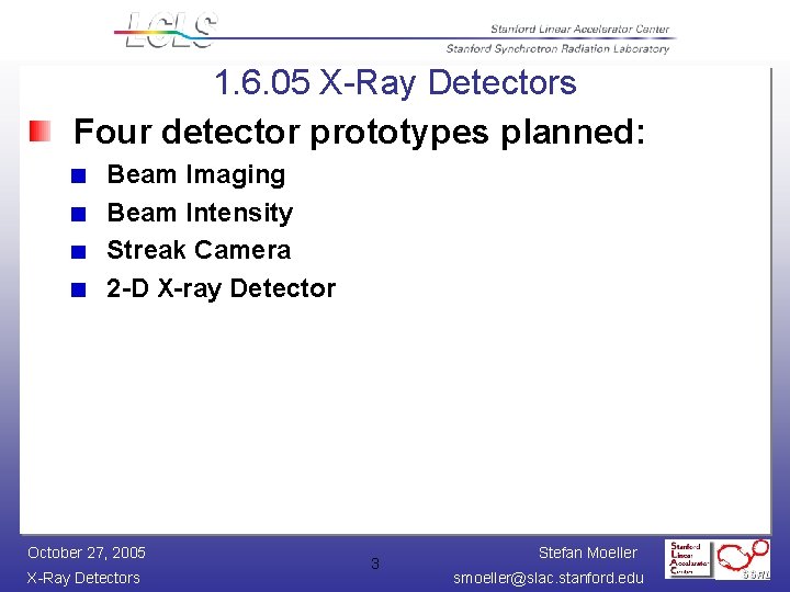 1. 6. 05 X-Ray Detectors Four detector prototypes planned: Beam Imaging Beam Intensity Streak