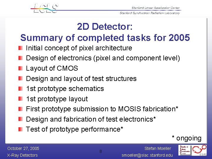 2 D Detector: Summary of completed tasks for 2005 Initial concept of pixel architecture