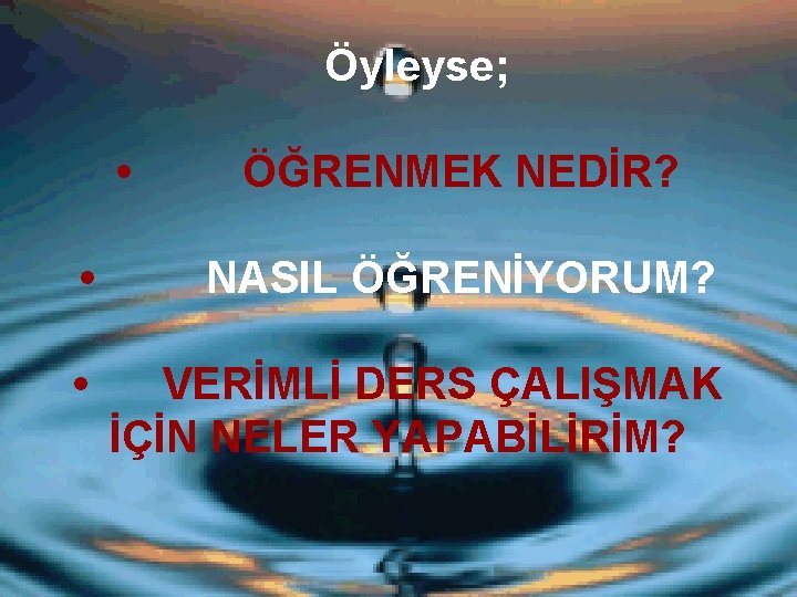 Öyleyse; • ÖĞRENMEK NEDİR? • NASIL ÖĞRENİYORUM? • VERİMLİ DERS ÇALIŞMAK İÇİN NELER YAPABİLİRİM?