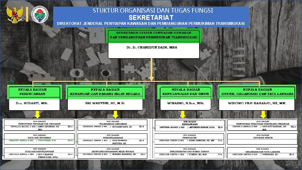 STUKTUR ORGANISASI DAN TUGAS FUNGSI SEKRETARIAT DIREKTORAT JENDERAL PENYIAPAN KAWASAN DAN PEMBANGUNAN PERMUKIMAN TRANSMIGRASI