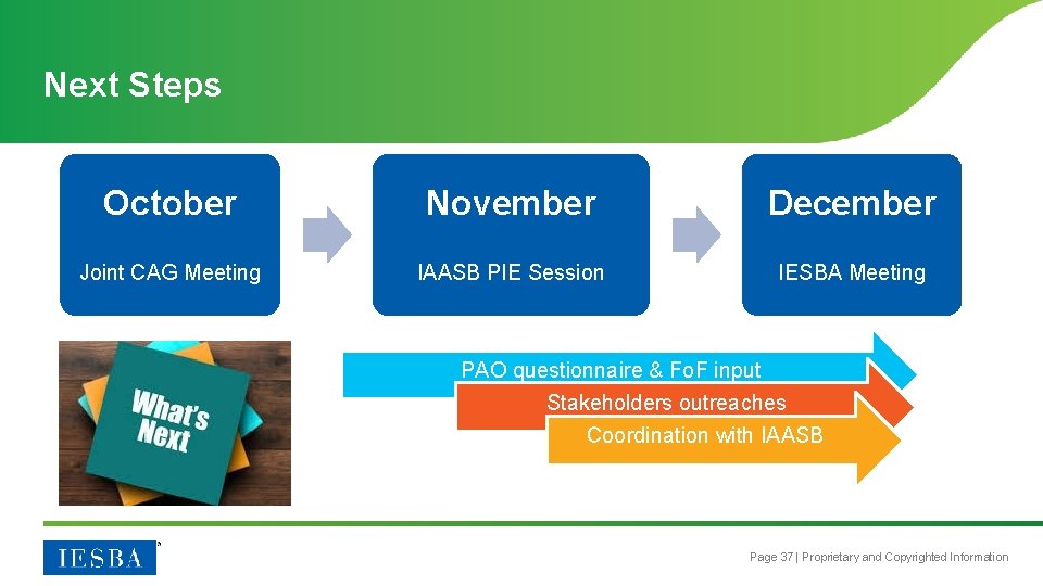 Next Steps October November December Joint CAG Meeting IAASB PIE Session IESBA Meeting PAO