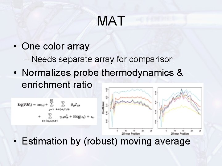 MAT • One color array – Needs separate array for comparison • Normalizes probe