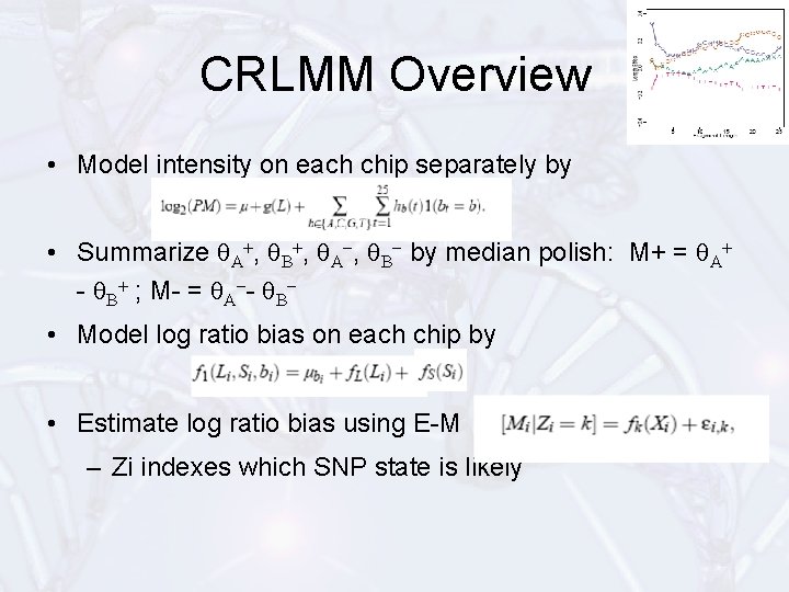 CRLMM Overview • Model intensity on each chip separately by • Summarize q. A+,