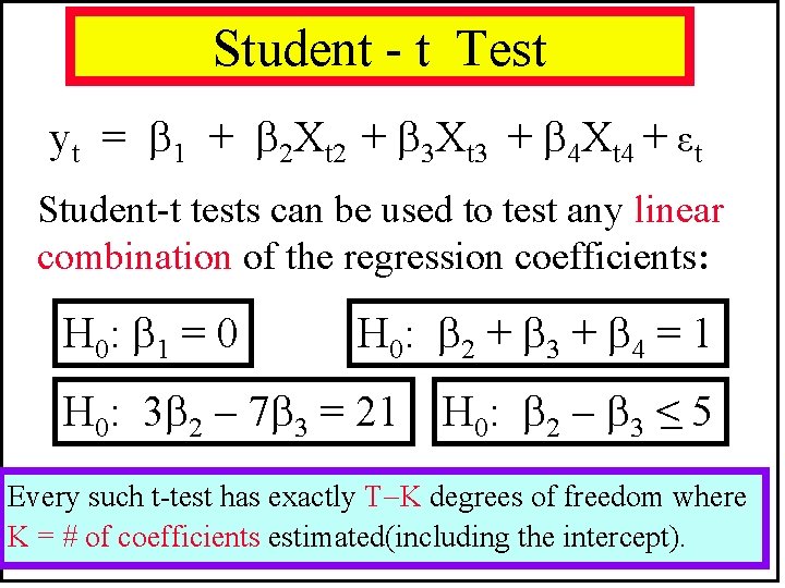 Student - t Test yt = 1 + 2 Xt 2 + 3 Xt