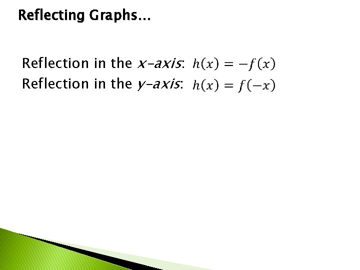 Reflecting Graphs… Reflection in the x-axis: Reflection in the y-axis: 