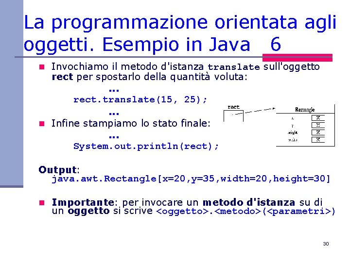 La programmazione orientata agli oggetti. Esempio in Java 6 n Invochiamo il metodo d'istanza