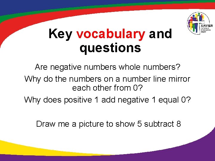 Key vocabulary and questions Are negative numbers whole numbers? Why do the numbers on