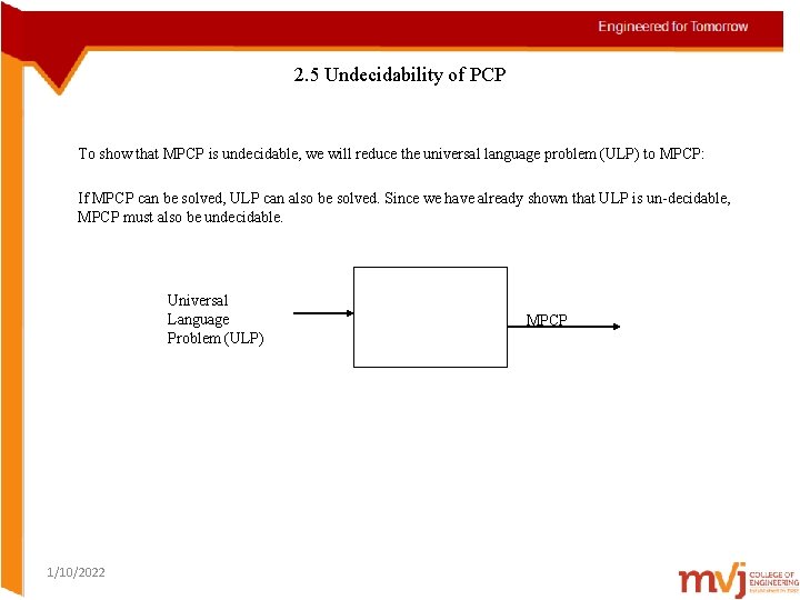2. 5 Undecidability of PCP To show that MPCP is undecidable, we will reduce
