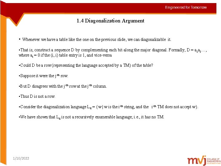 1. 4 Diagonalization Argument • Whenever we have a table like the on the