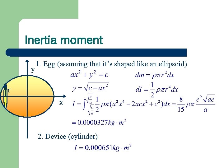 Inertia moment y 1. Egg (assuming that it’s shaped like an ellipsoid) r x