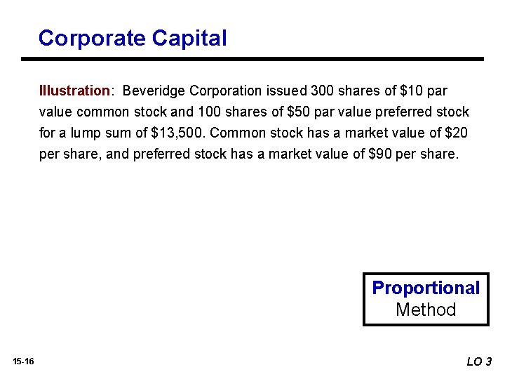 Corporate Capital Illustration: Beveridge Corporation issued 300 shares of $10 par value common stock