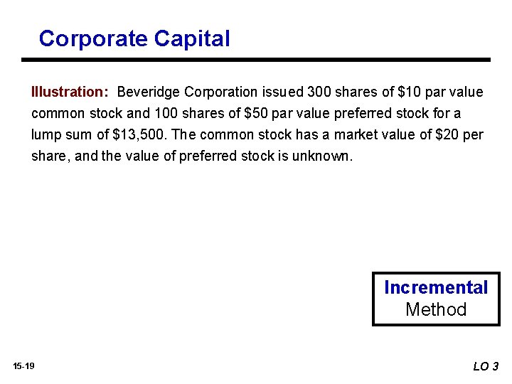 Corporate Capital Illustration: Beveridge Corporation issued 300 shares of $10 par value common stock