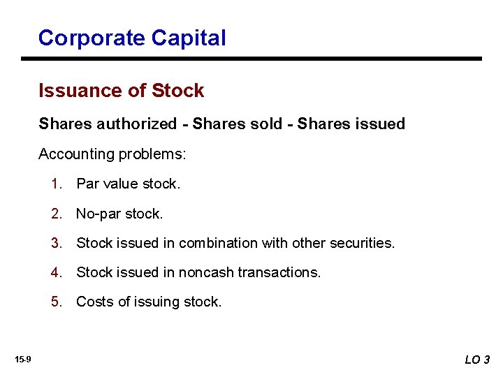 Corporate Capital Issuance of Stock Shares authorized - Shares sold - Shares issued Accounting