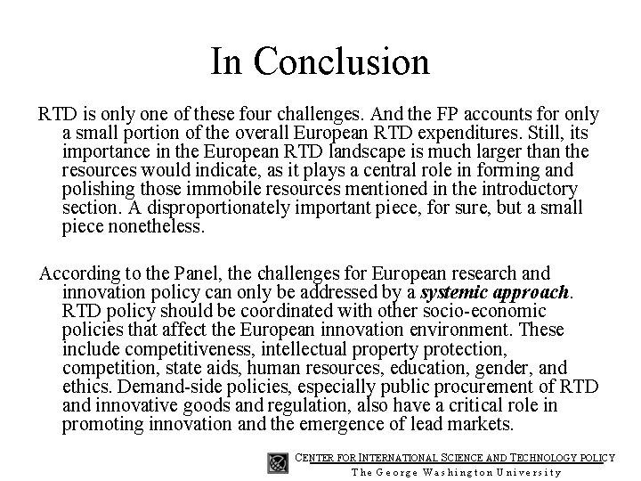 In Conclusion RTD is only one of these four challenges. And the FP accounts