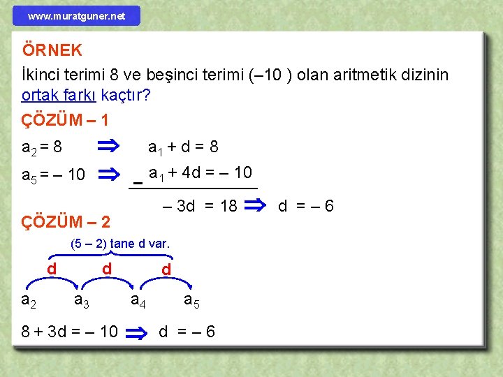 www. muratguner. net ÖRNEK İkinci terimi 8 ve beşinci terimi (– 10 ) olan