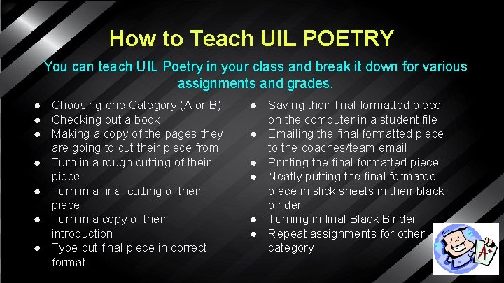 How to Teach UIL POETRY You can teach UIL Poetry in your class and