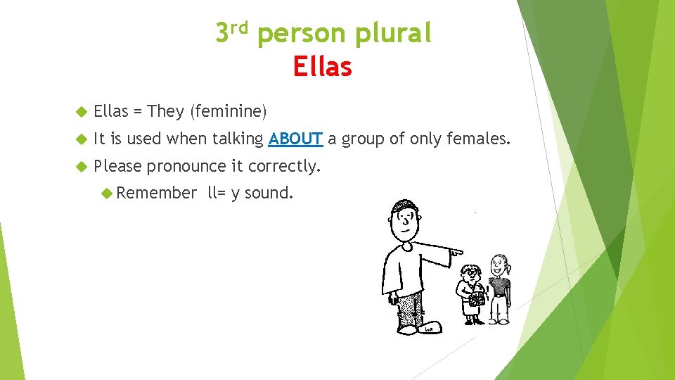 3 rd person plural Ellas = They (feminine) It is used when talking ABOUT