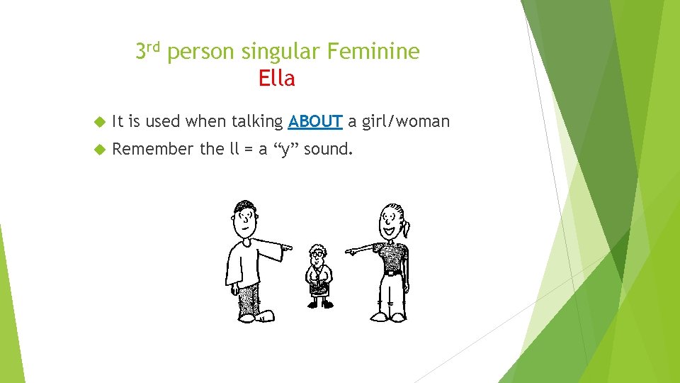 3 rd person singular Feminine Ella It is used when talking ABOUT a girl/woman