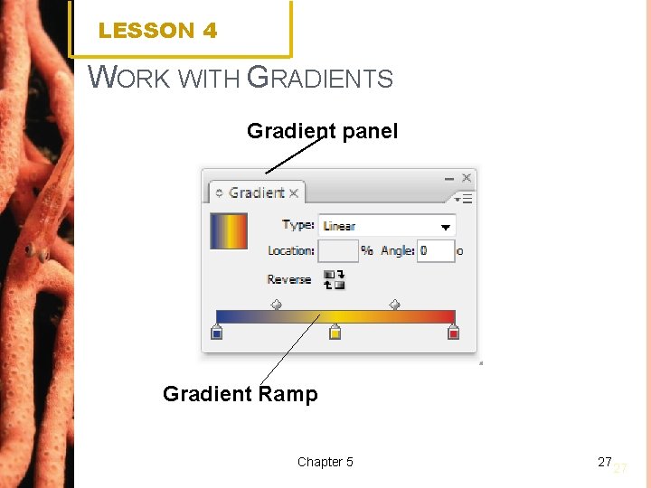 LESSON 4 WORK WITH GRADIENTS Gradient panel Gradient Ramp Chapter 5 27 27 
