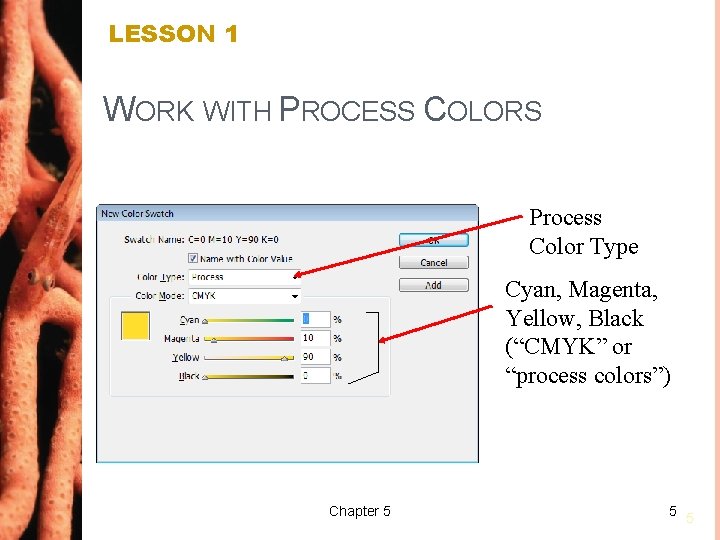 LESSON 1 WORK WITH PROCESS COLORS Process Color Type Cyan, Magenta, Yellow, Black (“CMYK”