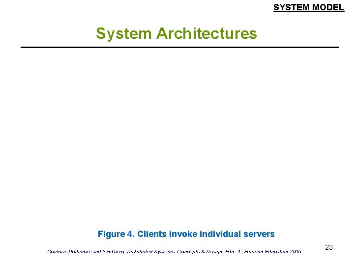 SYSTEM MODEL System Architectures Figure 4. Clients invoke individual servers Couloris, Dollimore and Kindberg