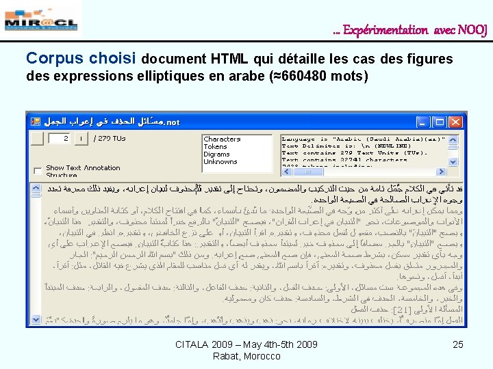 … Expérimentation avec NOOJ Corpus choisi document HTML qui détaille les cas des figures