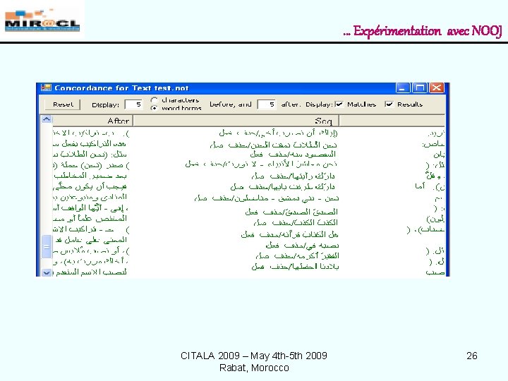 … Expérimentation avec NOOJ CITALA 2009 – May 4 th-5 th 2009 Rabat, Morocco