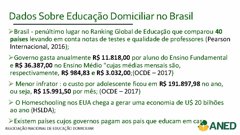 Dados Sobre Educação Domiciliar no Brasil ØBrasil - penúltimo lugar no Ranking Global de