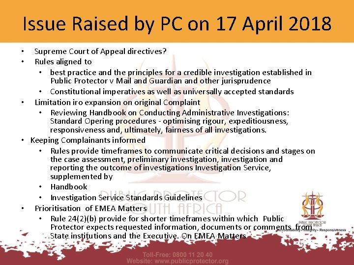 Issue Raised by PC on 17 April 2018 Supreme Court of Appeal directives? Rules