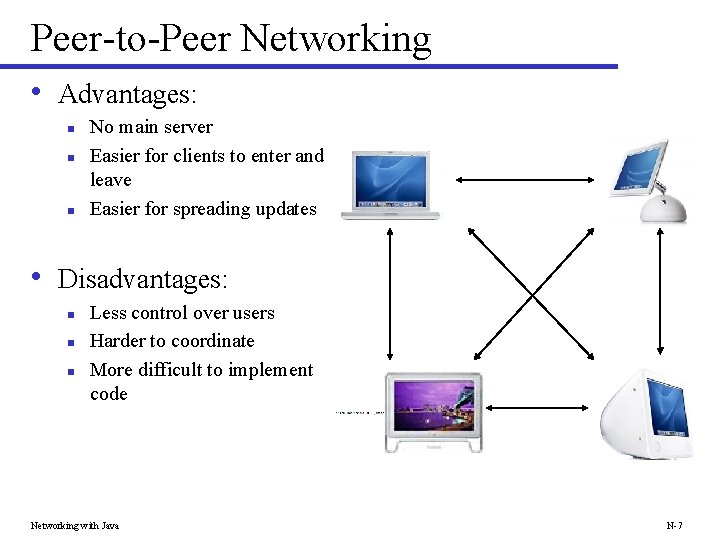Peer-to-Peer Networking • Advantages: n n n No main server Easier for clients to