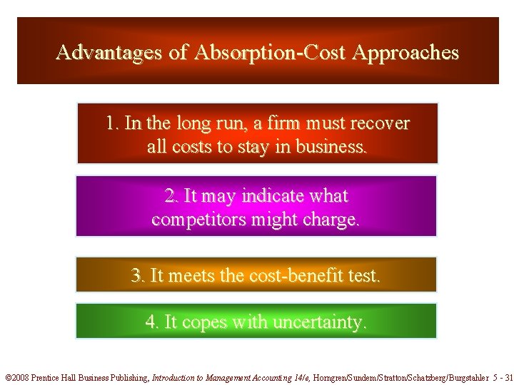 Advantages of Absorption-Cost Approaches 1. In the long run, a firm must recover all