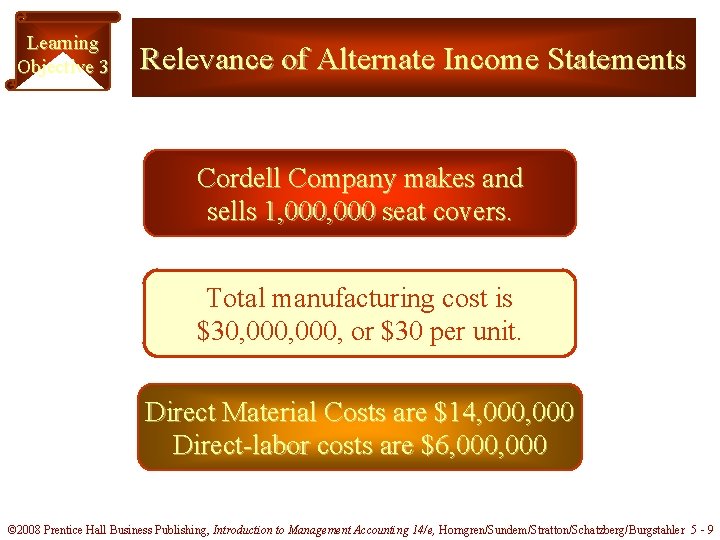 Learning Objective 3 Relevance of Alternate Income Statements Cordell Company makes and sells 1,