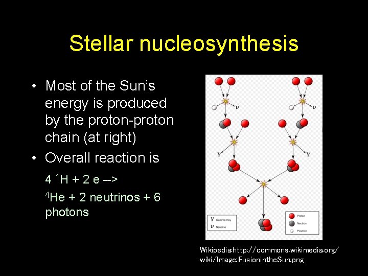 Stellar nucleosynthesis • Most of the Sun’s energy is produced by the proton-proton chain