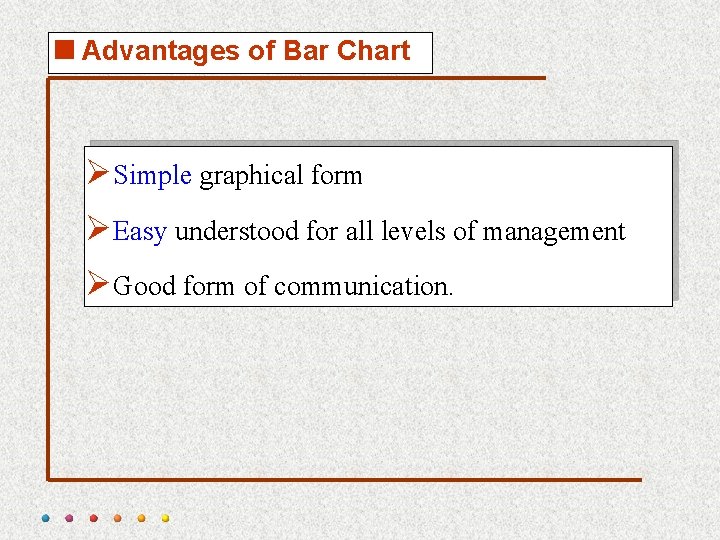 <Advantages of Bar Chart Ø Simple graphical form Ø Easy understood for all levels