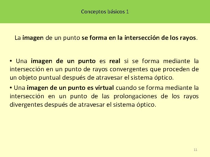 Conceptos básicos 1 La imagen de un punto se forma en la intersección de
