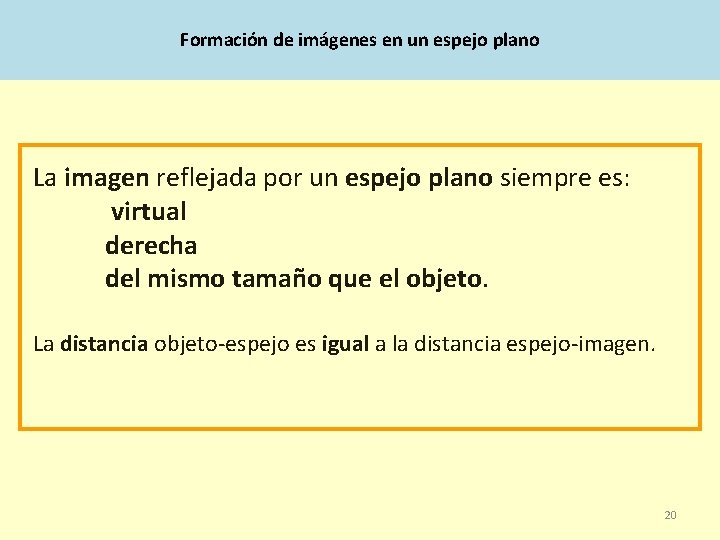 Formación de imágenes en un espejo plano La imagen reflejada por un espejo plano