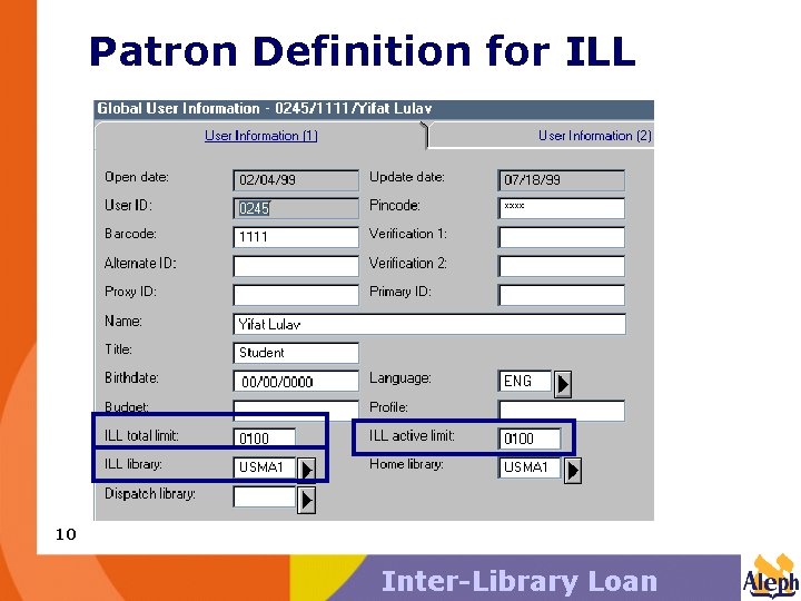 Patron Definition for ILL 10 Inter-Library Loan 