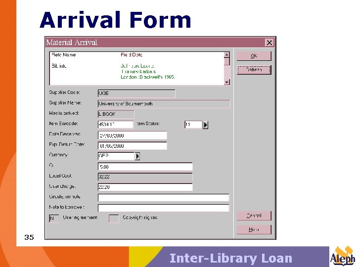 Arrival Form 35 Inter-Library Loan 