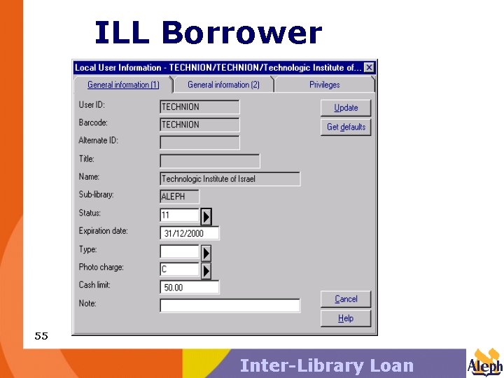 ILL Borrower 55 Inter-Library Loan 