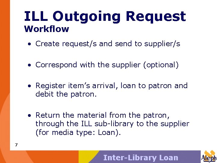 ILL Outgoing Request Workflow • Create request/s and send to supplier/s • Correspond with