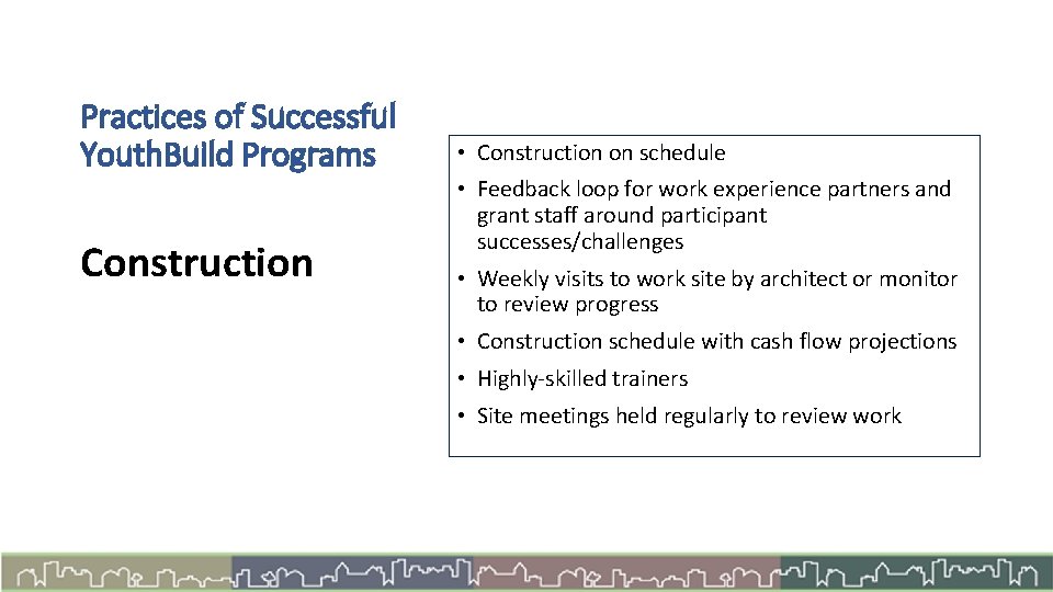 Practices of Successful Youth. Build Programs Construction • Construction on schedule • Feedback loop