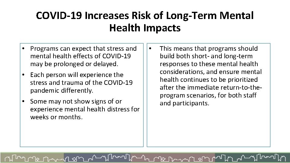 COVID-19 Increases Risk of Long-Term Mental Health Impacts • Programs can expect that stress