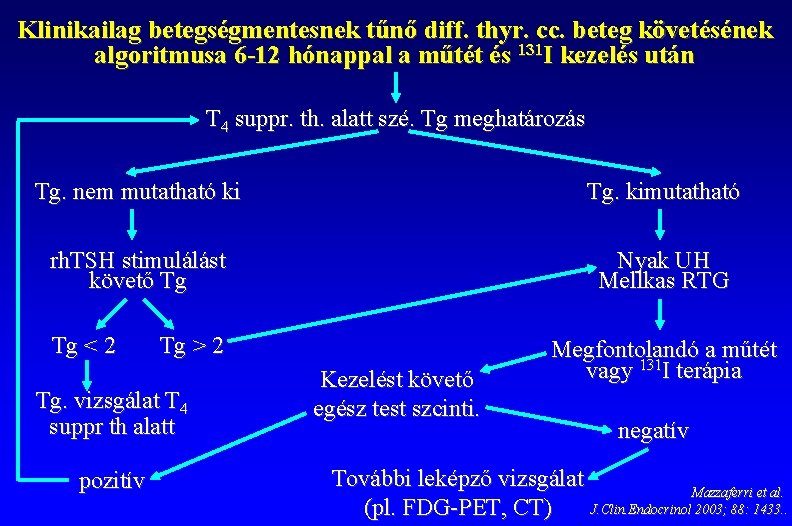 Klinikailag betegségmentesnek tűnő diff. thyr. cc. beteg követésének algoritmusa 6 -12 hónappal a műtét