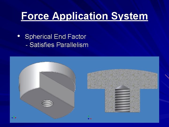 Force Application System • Spherical End Factor - Satisfies Parallelism 