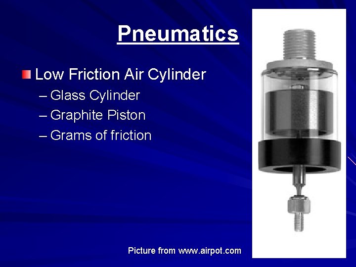 Pneumatics Low Friction Air Cylinder – Glass Cylinder – Graphite Piston – Grams of